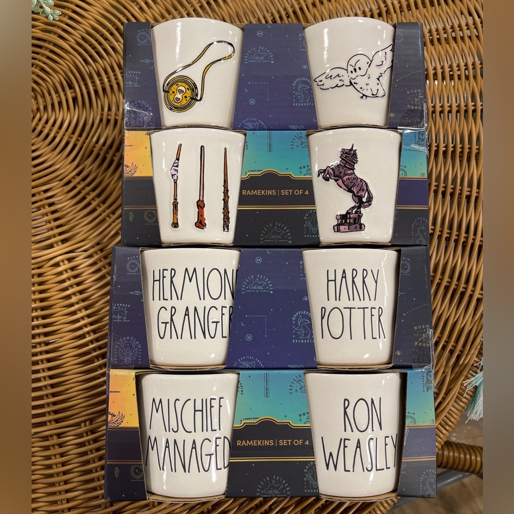 Rae Dunn Harry Potter Hermione Ron Weasley Doublesided ramekins 1 set of 4 NWT